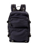 Multi-Pocket Nylon Backpack, Navy