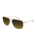 Magnate Acetate & Titanium Rectangular Aviator Sunglasses, Champagne/Gold