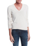 V-Neck Cashmere Sweater W/Elbow Patches, Vanilla