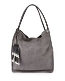 Medium Nubuck Leather Tote Bag, Heather Gray