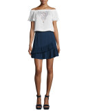 Pleated Mini Flounce Skort, Navy