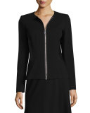 Fitted Jacket with Faux-Leather Trim, Black, Plus Size