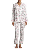 Bird-Print Toile Pajama Set, Ivory, Plus Size