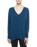 V-Neck Merino-Blend Slub Tee, Teal