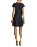 Mackenzie Short-Sleeve Front-Zip Scuba Dress, Black 