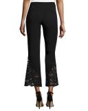 Kerri Cropped Lace-Hem Flared-Leg Pants, Black