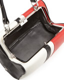 Baiadera Arcade-Stripe Leather Satchel Bag, White/Red/Black (Bianco+Fuoco+Nero)