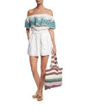 Striped Crochet Beach Tote Bag
