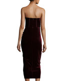Plaza Strapless Velvet Midi Dress, Wine