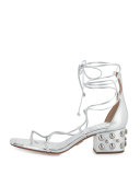 Ayers Leather Lace-Up Sandal, Silver