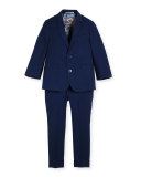 Modern Two-Piece Tonal Seersucker Suit, Navy, Size 2-14