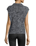 Beau Marled Cap-Sleeve Wool-Blend Sweater, Black Tweed