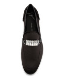 Men's Frayed-Silk Rhinestone-Embellished Formal Loafer, Black