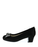 Erica Satin Pump w/ Rhinestone Bow, Black, Youth