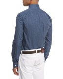 Navetta Denim-Effect Sport Shirt, Blue