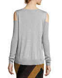 Melange Cold-Shoulder Surplice Sweater, Gray