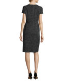 Optic-Weave Cap-Sleeve Sheath Dress, Black