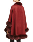 Cashmere Fox Fur-Trim Cape, Brick