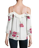 Birtha Floral-Print Cold-Shoulder Top, White