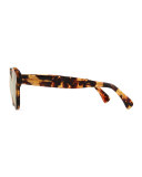 Leonard Round Mirrored Sunglasses, Tortoise/Silver