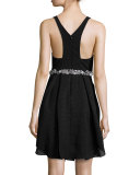 Embellished-Waist Tulip Cocktail Dress, Black