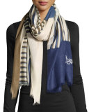 Woven Collage Cashmere Scarf, Blue/Brown