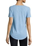 Short-Sleeve V-Neck Slub Jersey Tee, Sky