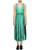 Sleeveless Wrap Midi Dress, Mint/White/Black