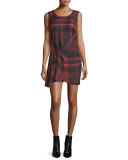 Sleeveless Tied Tartan Plaid Mini Dress, Red