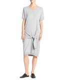 Short Sleeve Tie-Waist Sweater Dress, Gray