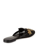 Patrizia Embroidered Slip-On Flat Mule, Black/Gold