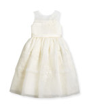 Sleeveless Satin & Tiered Organza Special Occasion Dress, Ivory, Size 4-14