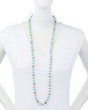 Snakeskin-Print Jasper & Crystal Crocheted Necklace, 43"