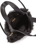 Zoe Small Fur Hobo Bag, Black