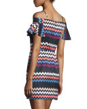 Chevron Cold-Shoulder Mini Dress, Multicolor