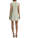 Sleeveless Geometric Jacquard Flounce Dress 