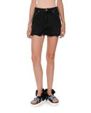 Denim Ruffle Shorts, Black