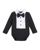 Long-Sleeve Soft Tuxedo Playsuit, Black, Size 3-24 Months