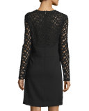 Long-Sleeve Lace-Inset Tunic Dress, Black