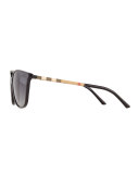 Polarized Check Square Sunglasses, Black