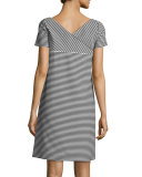 Cross-Back Textured Striped Jersey Shift Dress, Black/White
