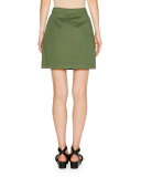 Asymmetric-Zip A-Line Mini Skirt, Dark Khaki Green