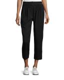Elastic-Waist Cropped Pants, Black