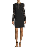 Long-Sleeve Lace-Inset Tunic Dress, Black