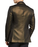 Textured Metallic Brocade Evening Jacket, Black/Gold