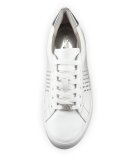 Poppy Leather Lace-Up Sneaker, Optic White/Silver