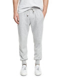 Cashmere-Blend Banded Jogger Pants, Light Gray