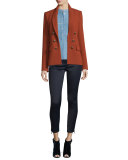 Sleeveless Chambray Button-Front Top, Blue