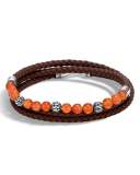 Men's Classic Chain Triple-Wrap Carnelian Bead Bracelet