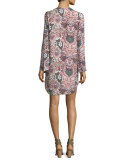 Long-Sleeve Paisley Silk Mini Dress, Change Will Do You